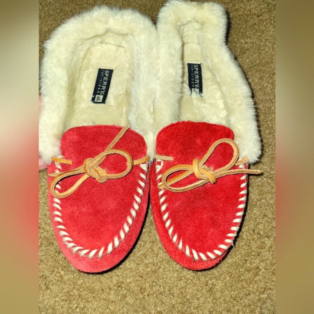 Sperry House Bedroom Slippers Red Suede